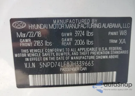 2018 Hyundai Elantra Se from USA, damaged, VIN 5NPD74LF8JH339663